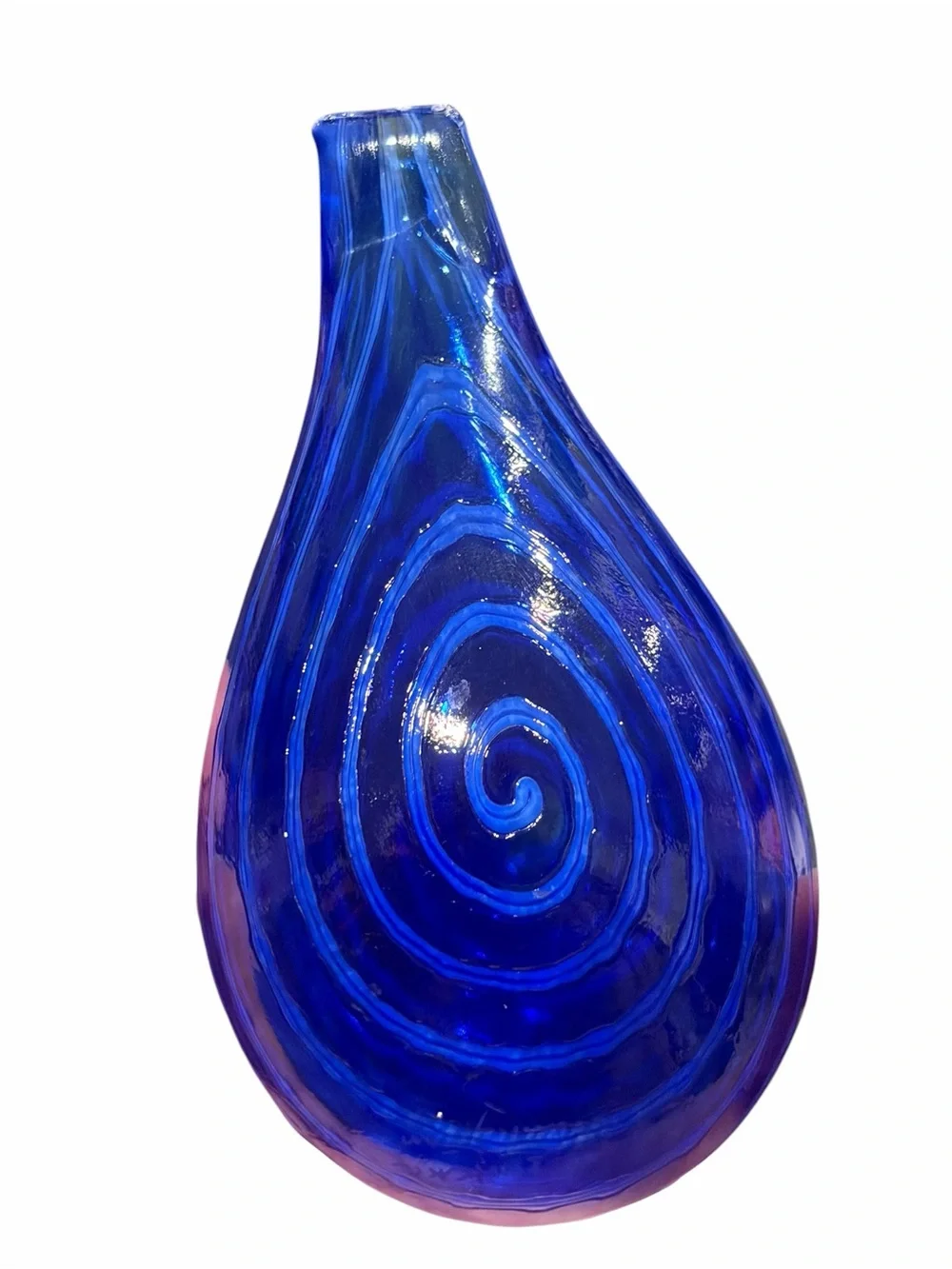 Signed Blue Art Glass Bird Figurine Hand Blown Paperweight Sculpture